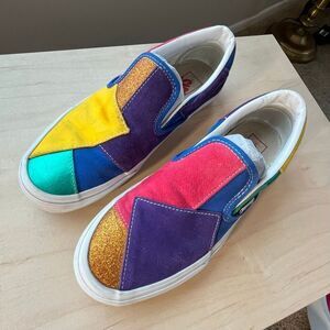 Vans Pride Patchwork Slip-On Sneakers Suede Glitter Velvet Sz 9
